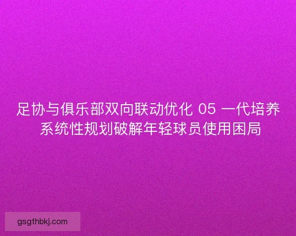 足协与俱乐部双向联动优化 05 一代培养 系统性规划破解年轻球员使用困局